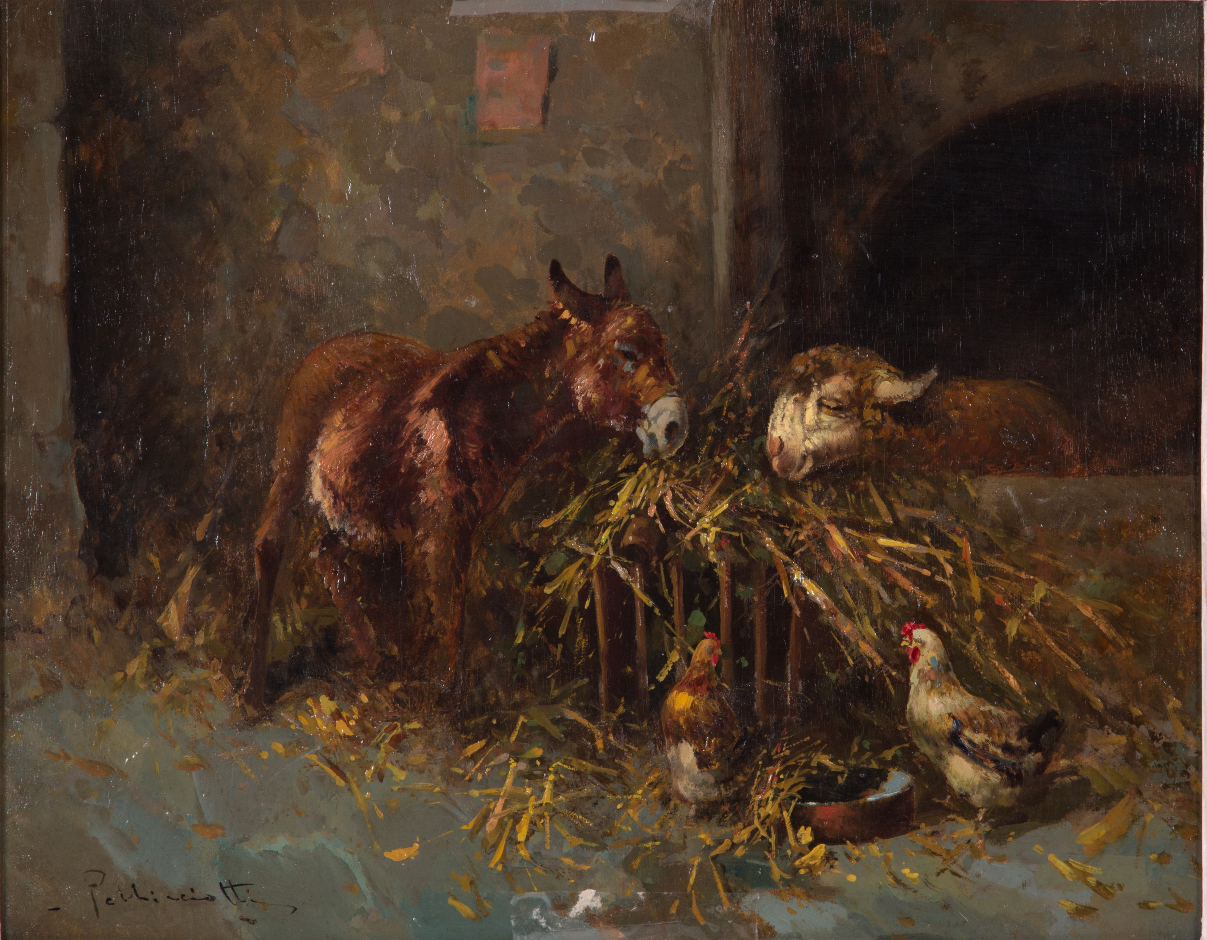Tito Pellicciotti - Dipinto "animali nella Stalla"
