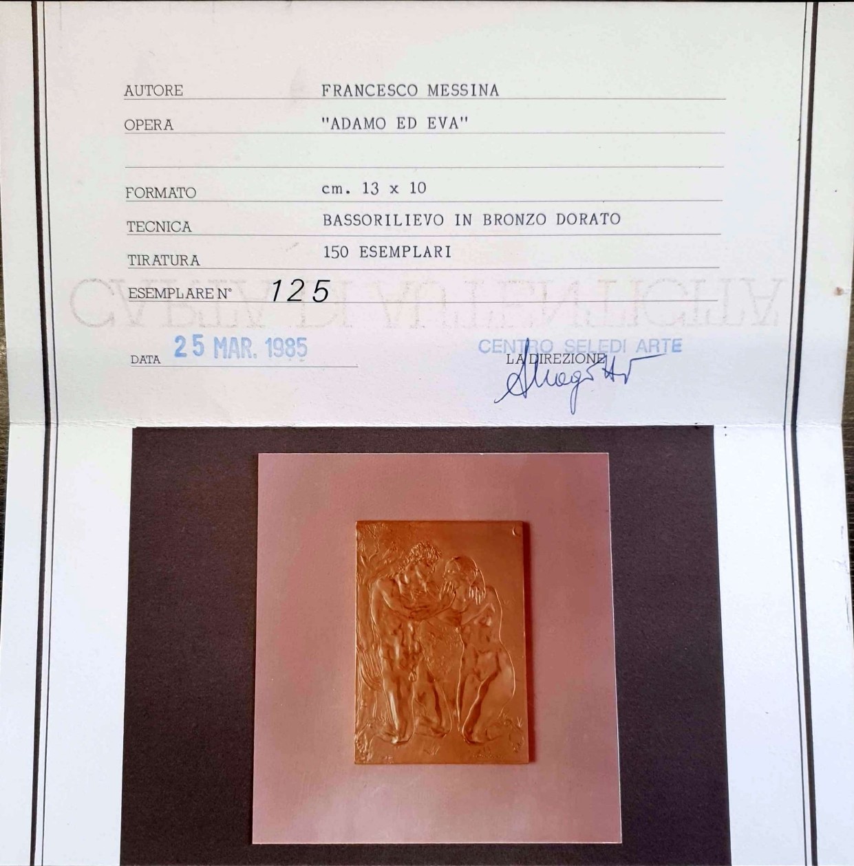 Francesco Messina - Due Placche in Bronzo Dorato "adamo ed Eva" e "studi di Nudo"