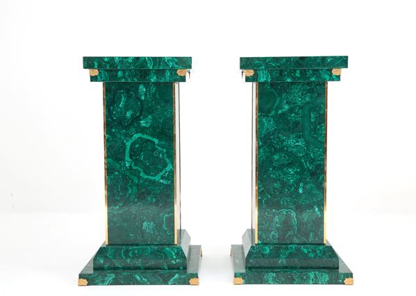 Coppia di colonne in malachite