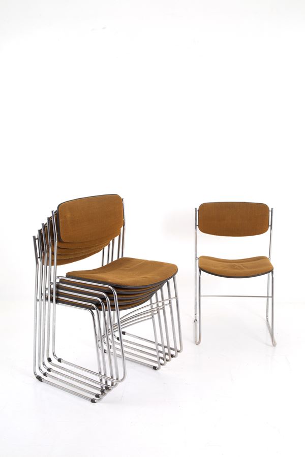 Six tubular steel chairs