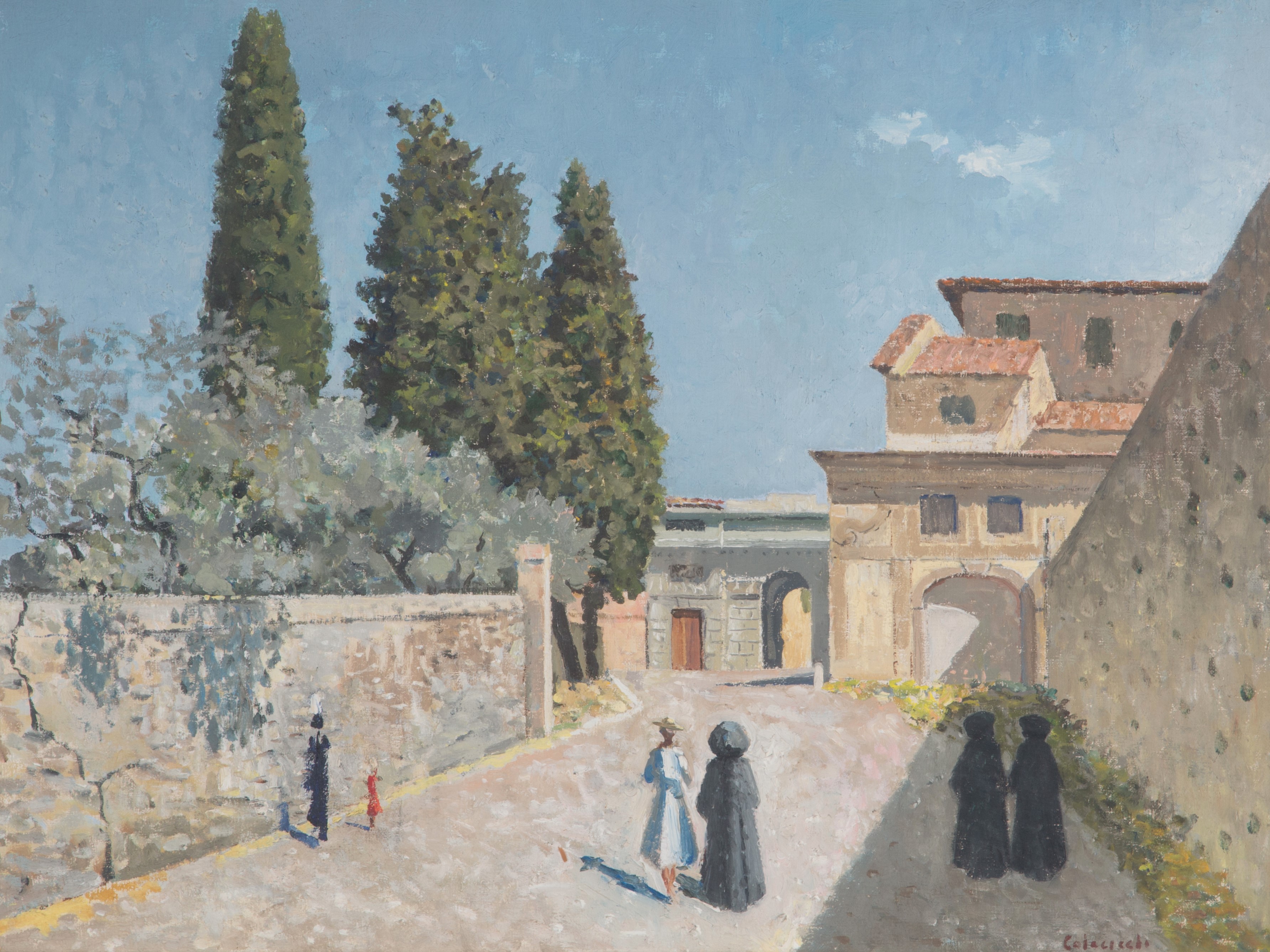 Dipinto "BORGO CON VIANDANTI"