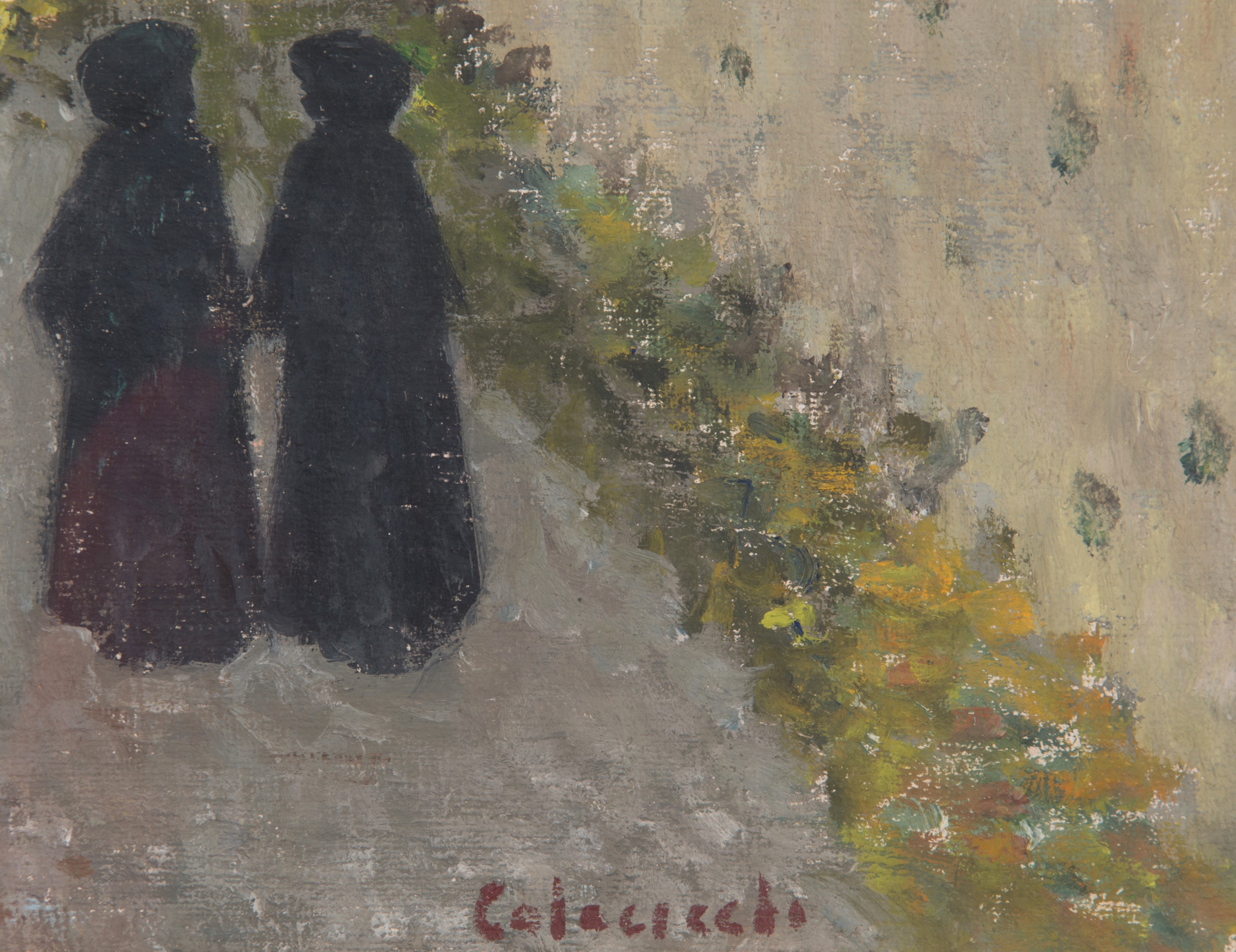 Dipinto "BORGO CON VIANDANTI"