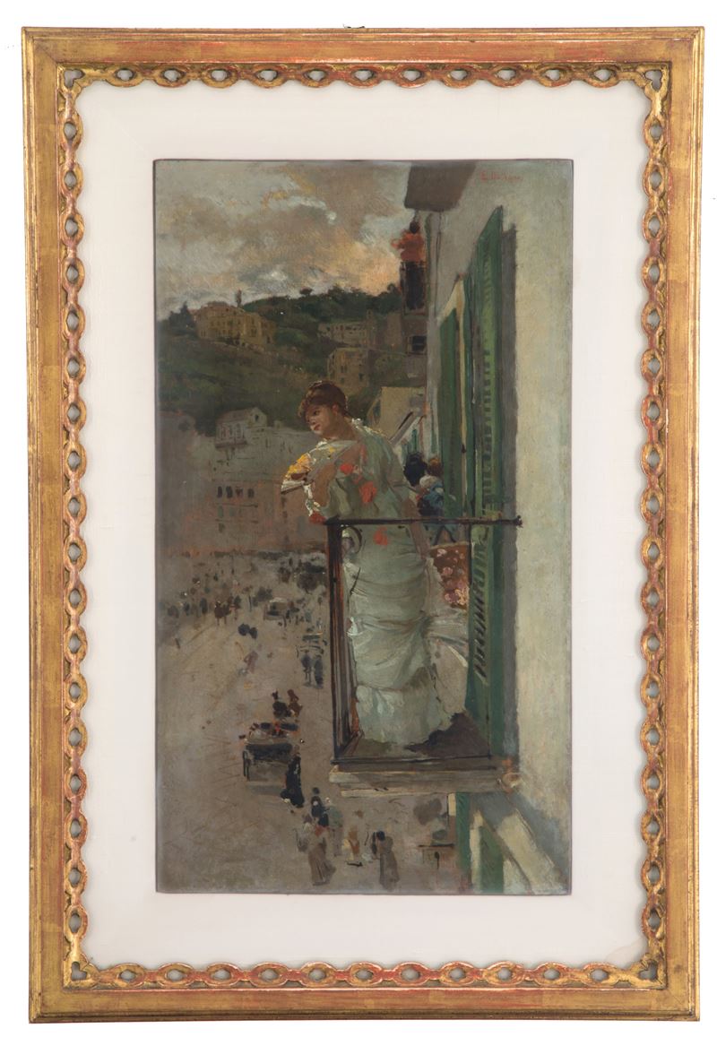 Eduardo Dalbono - Dipinto "amore dal Balcone"