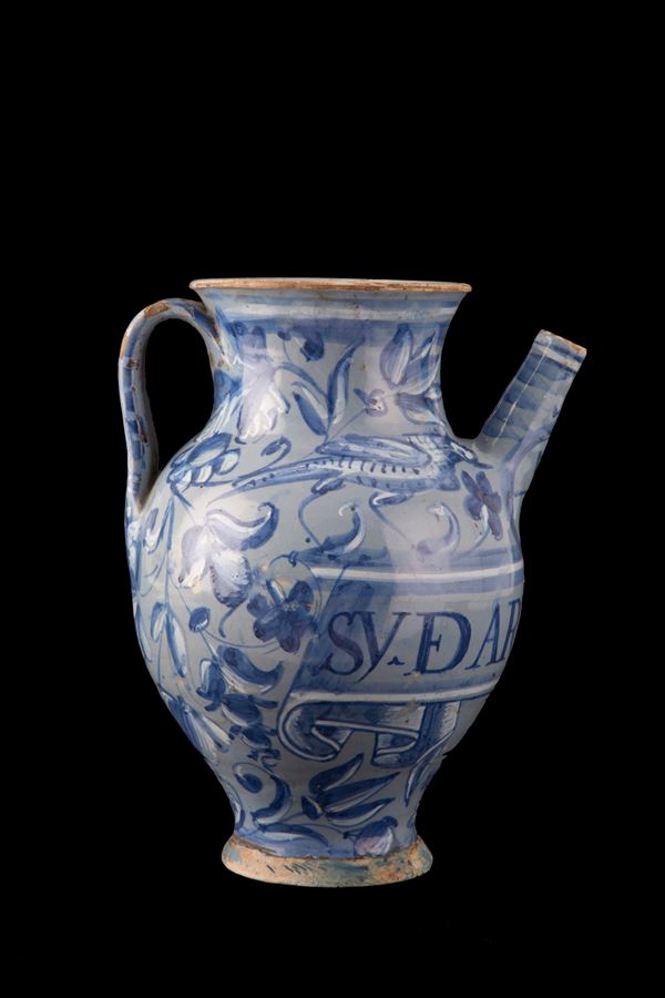 Blue majolica jug