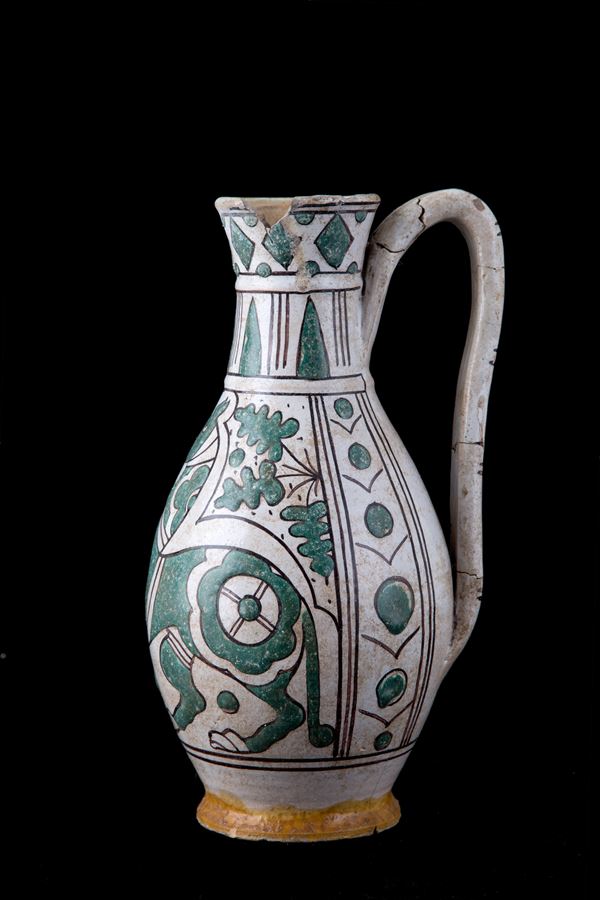 Majolica jug with fantastic animal