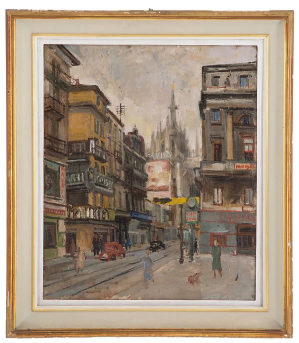 DONATO FRISIA - Dipinto "MILANO, CORSO VITTORIO EMANUELE"