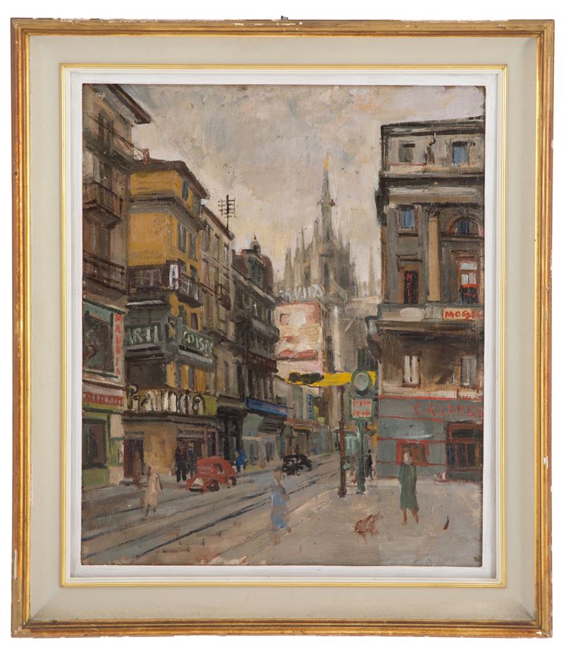 Donato Frisia - Dipinto "milano, Corso Vittorio Emanuele"