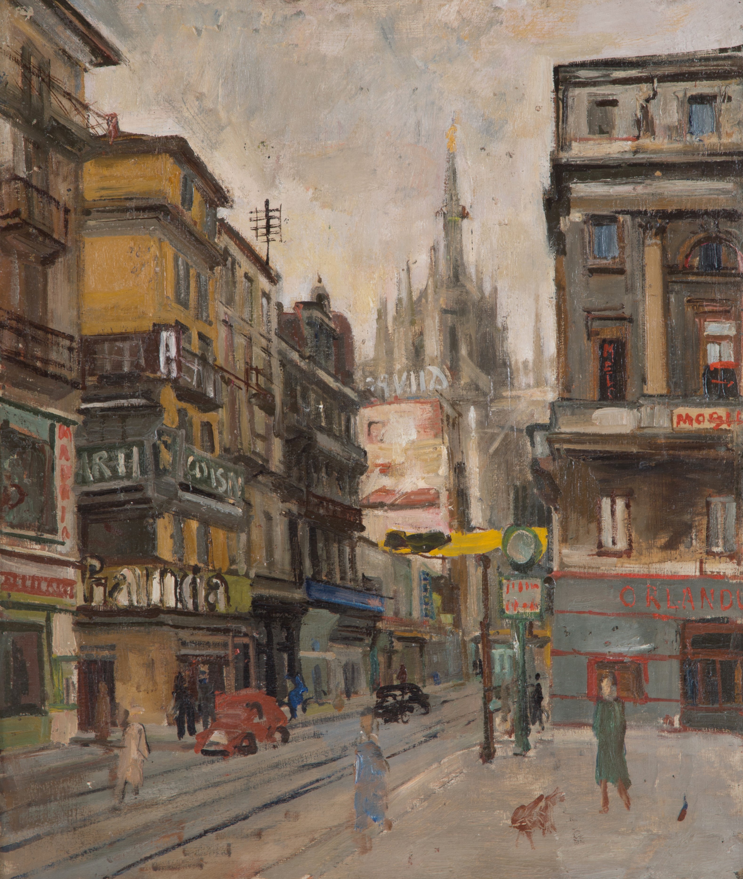 Donato Frisia - Dipinto "milano, Corso Vittorio Emanuele"