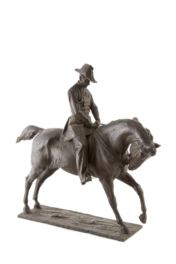 RAFFAELLO ROMANELLI - Scultura in bronzo "CARLO ALBERTO DI SAVOIA A CAVALLO"