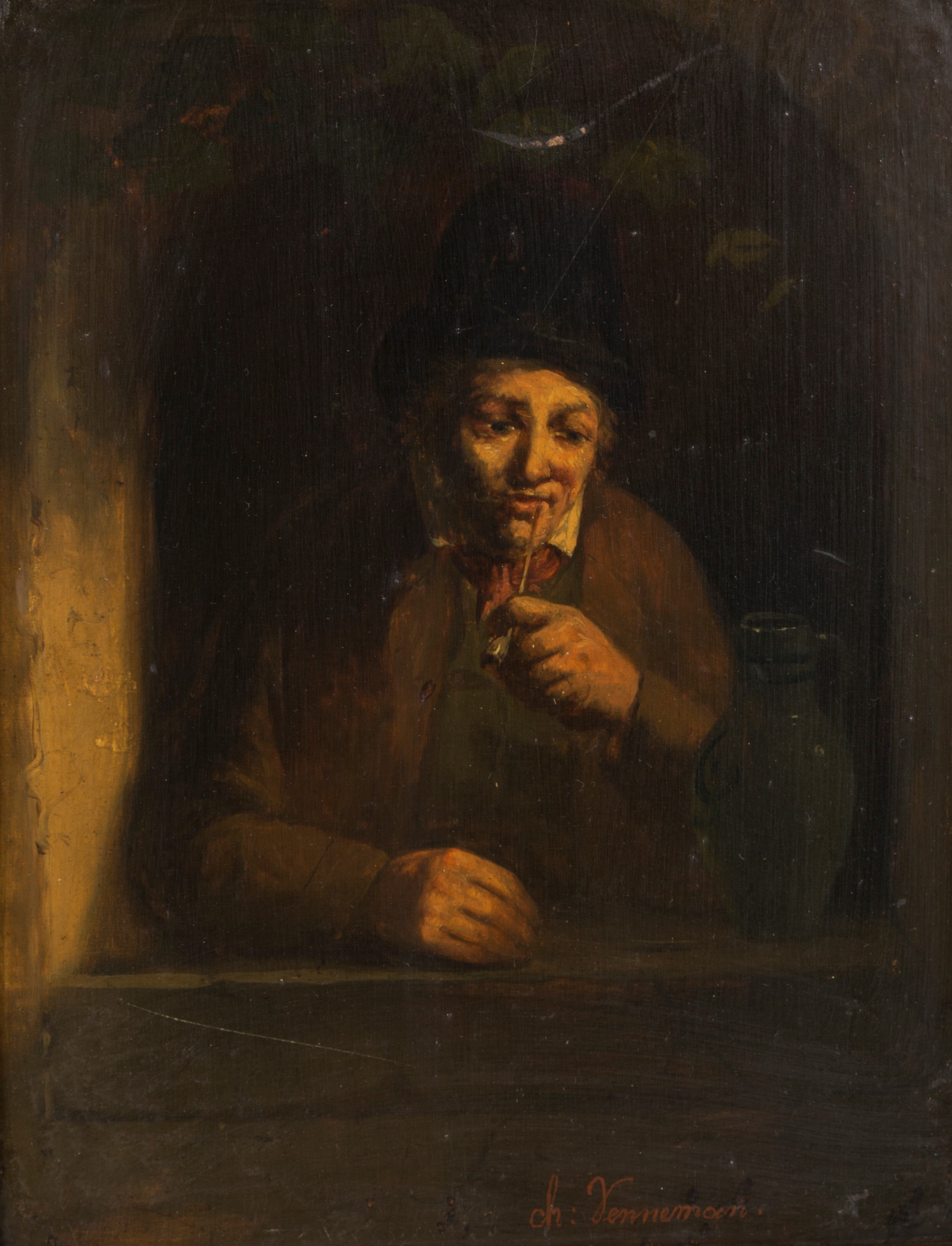 Charles Venneman - Dipinto "fumatore di Pipa"