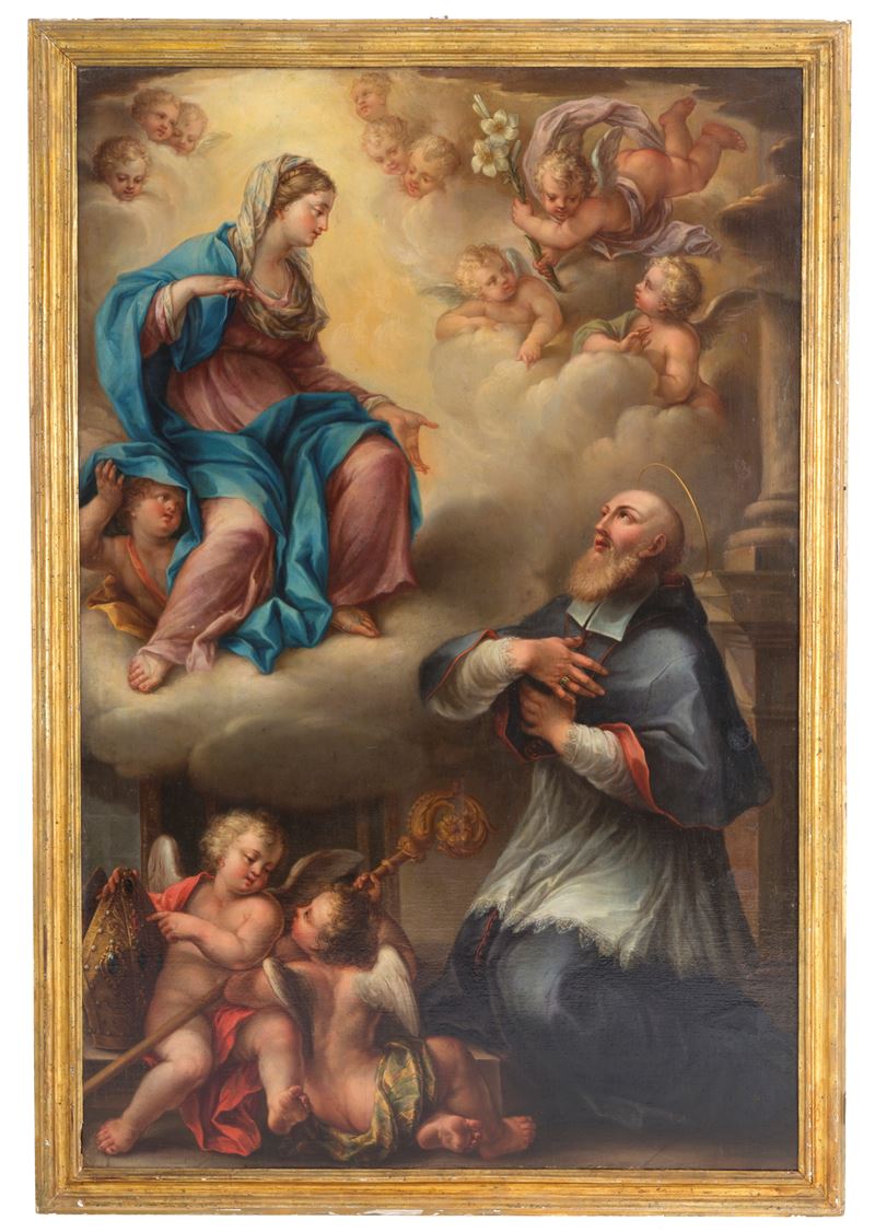 Dipinto "san Francesco di Sales in Adorazione della Vergine con Putti"