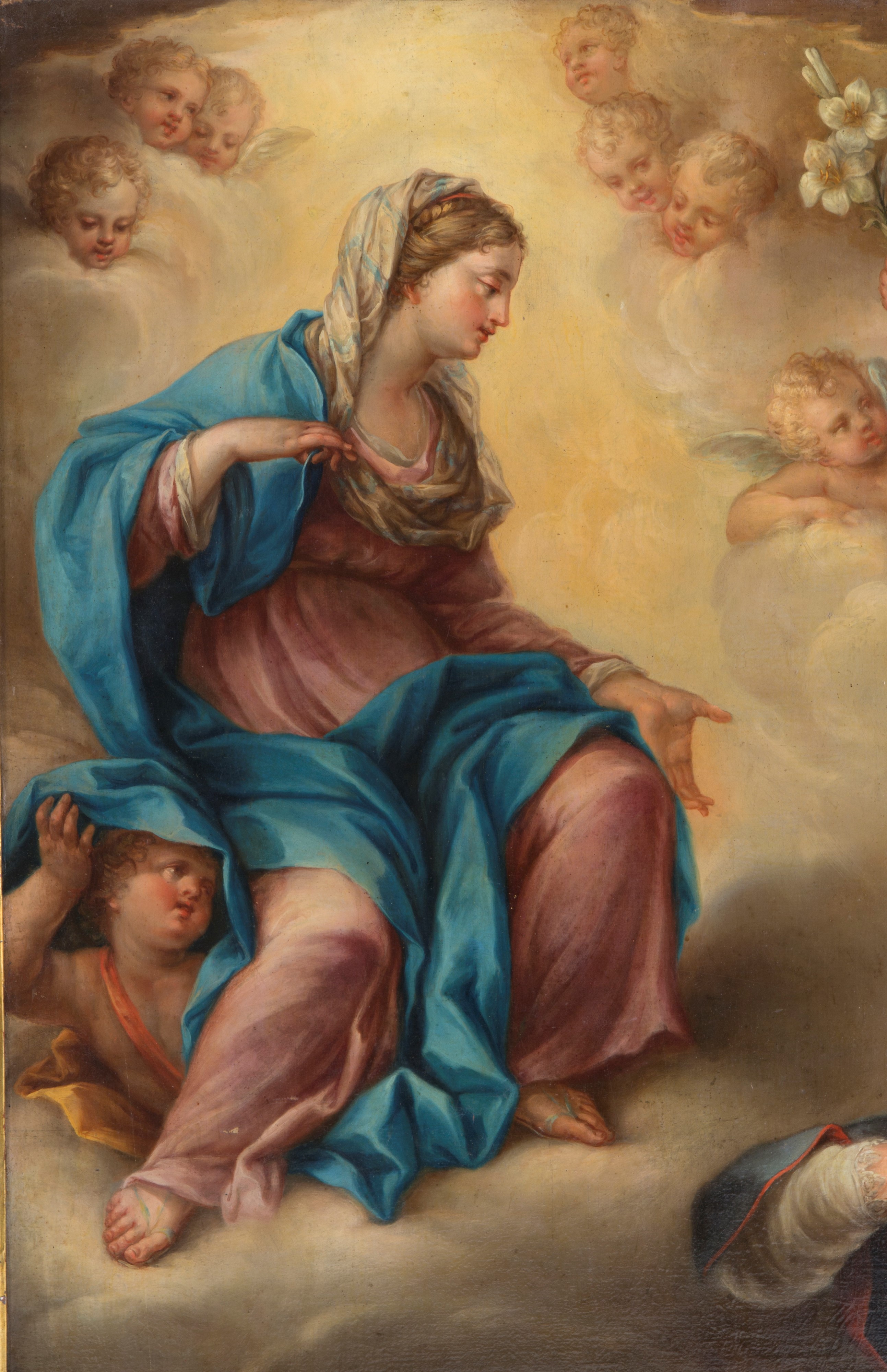 Dipinto "san Francesco di Sales in Adorazione della Vergine con Putti"