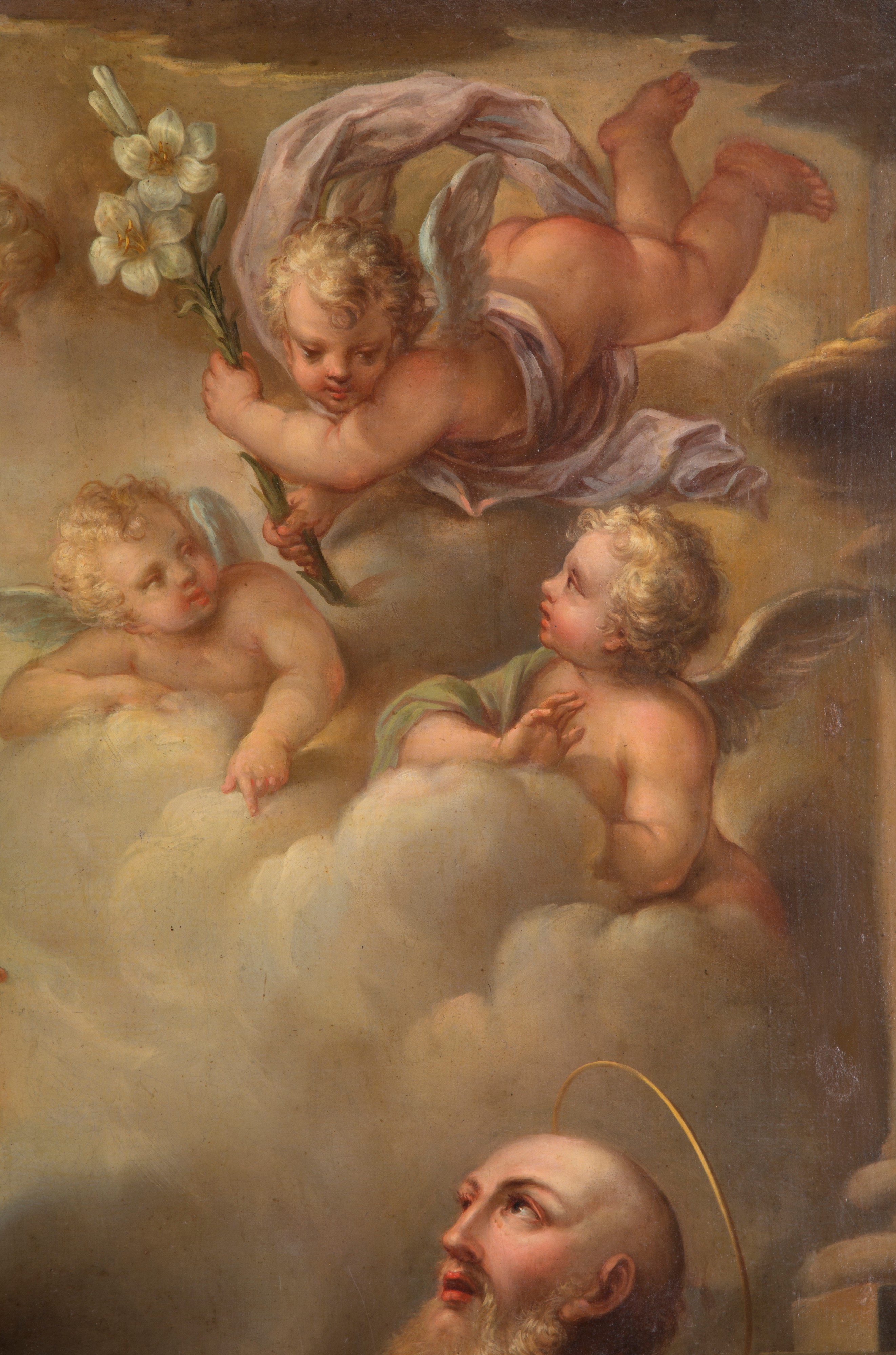 Dipinto "san Francesco di Sales in Adorazione della Vergine con Putti"