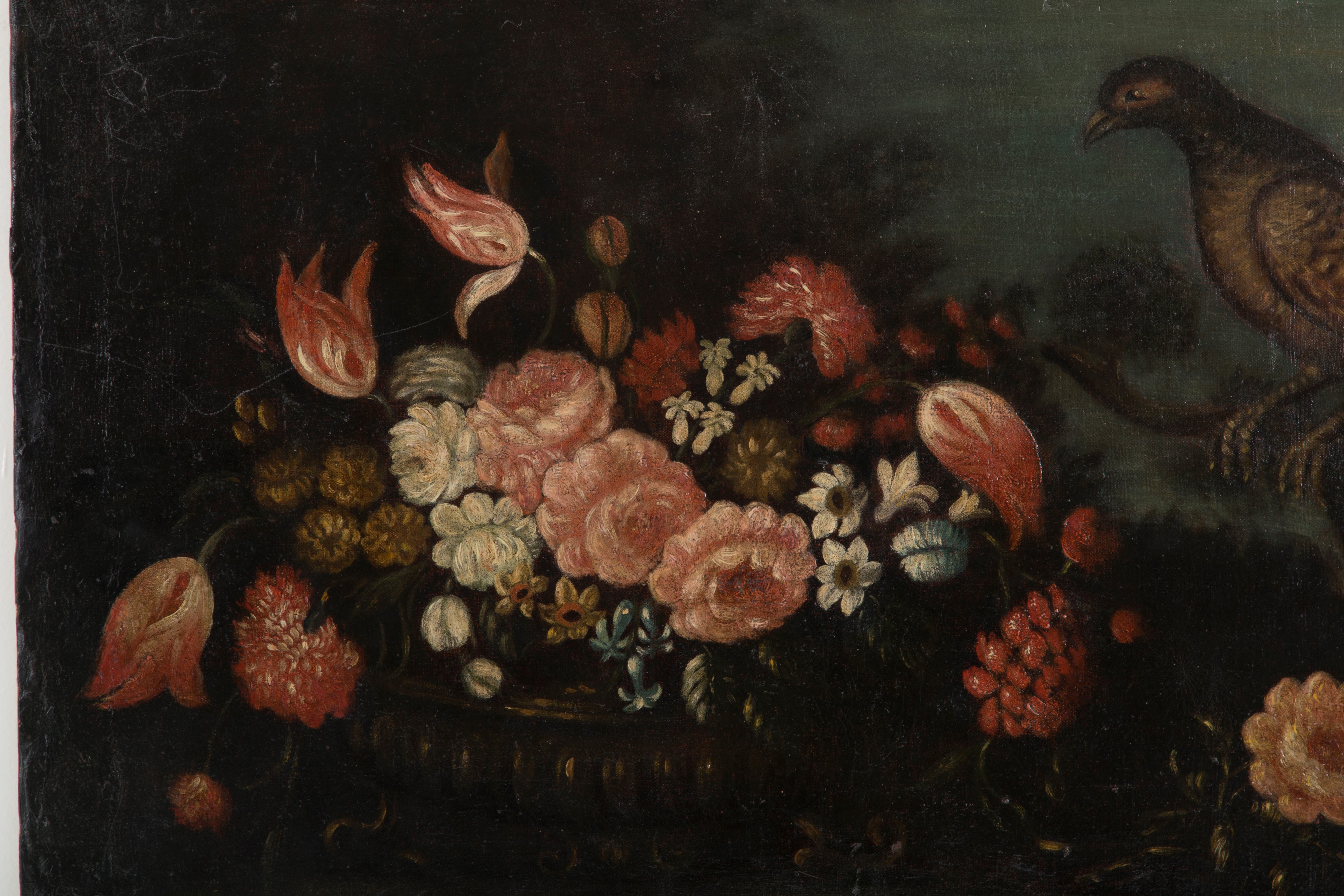 Dipinto "natura Morta con Fiori e Volatile"