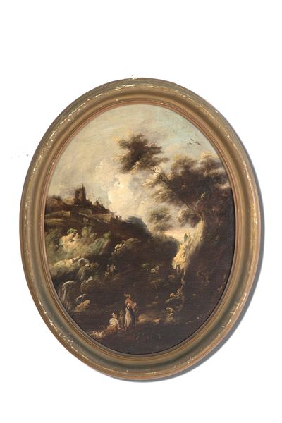 Dipinto "paesaggio Boschivo con Personaggi"