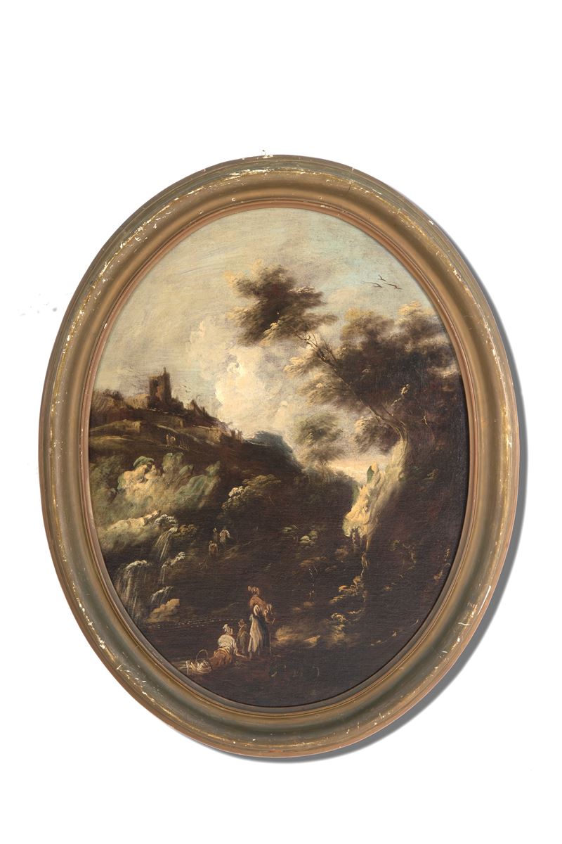Dipinto "paesaggio Boschivo con Personaggi"