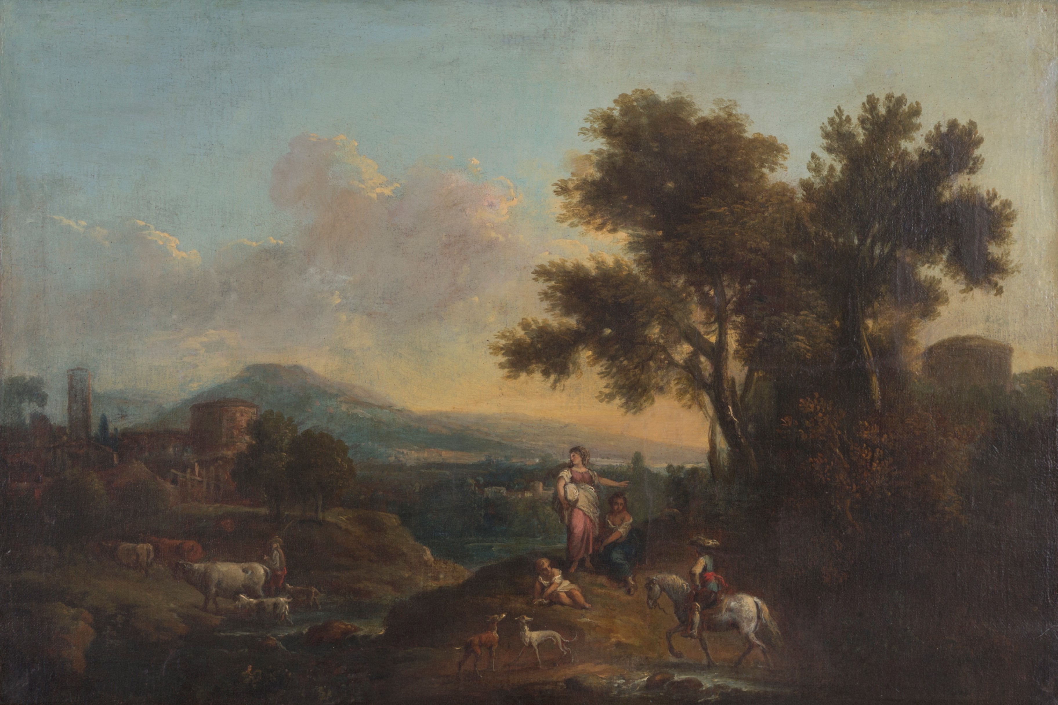 Dipinto "paesaggio con Personaggi e Animali"