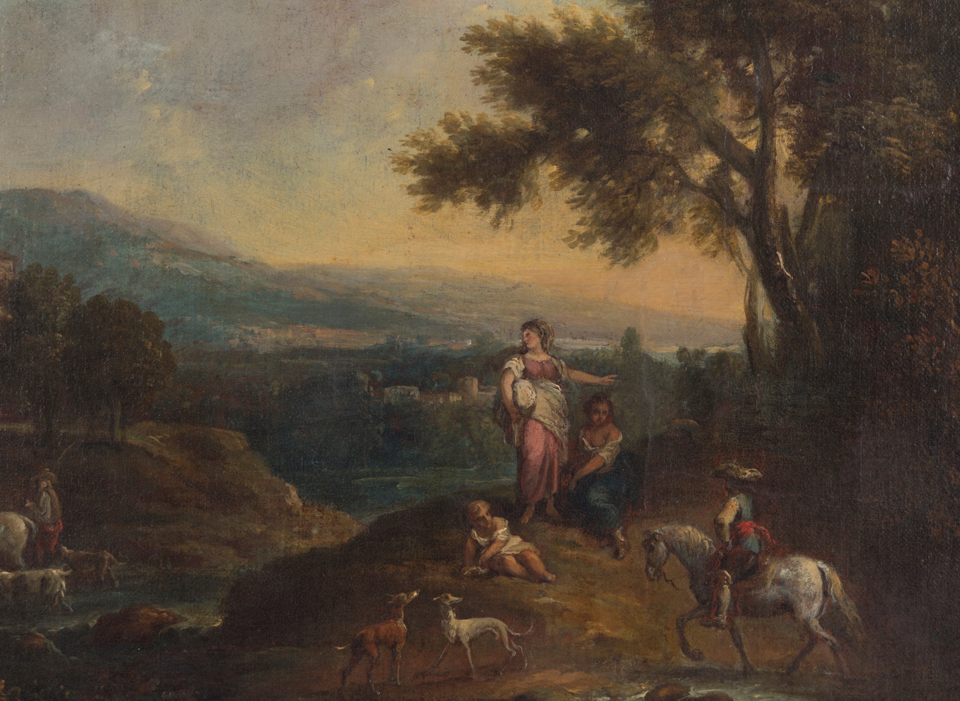 Dipinto "paesaggio con Personaggi e Animali"