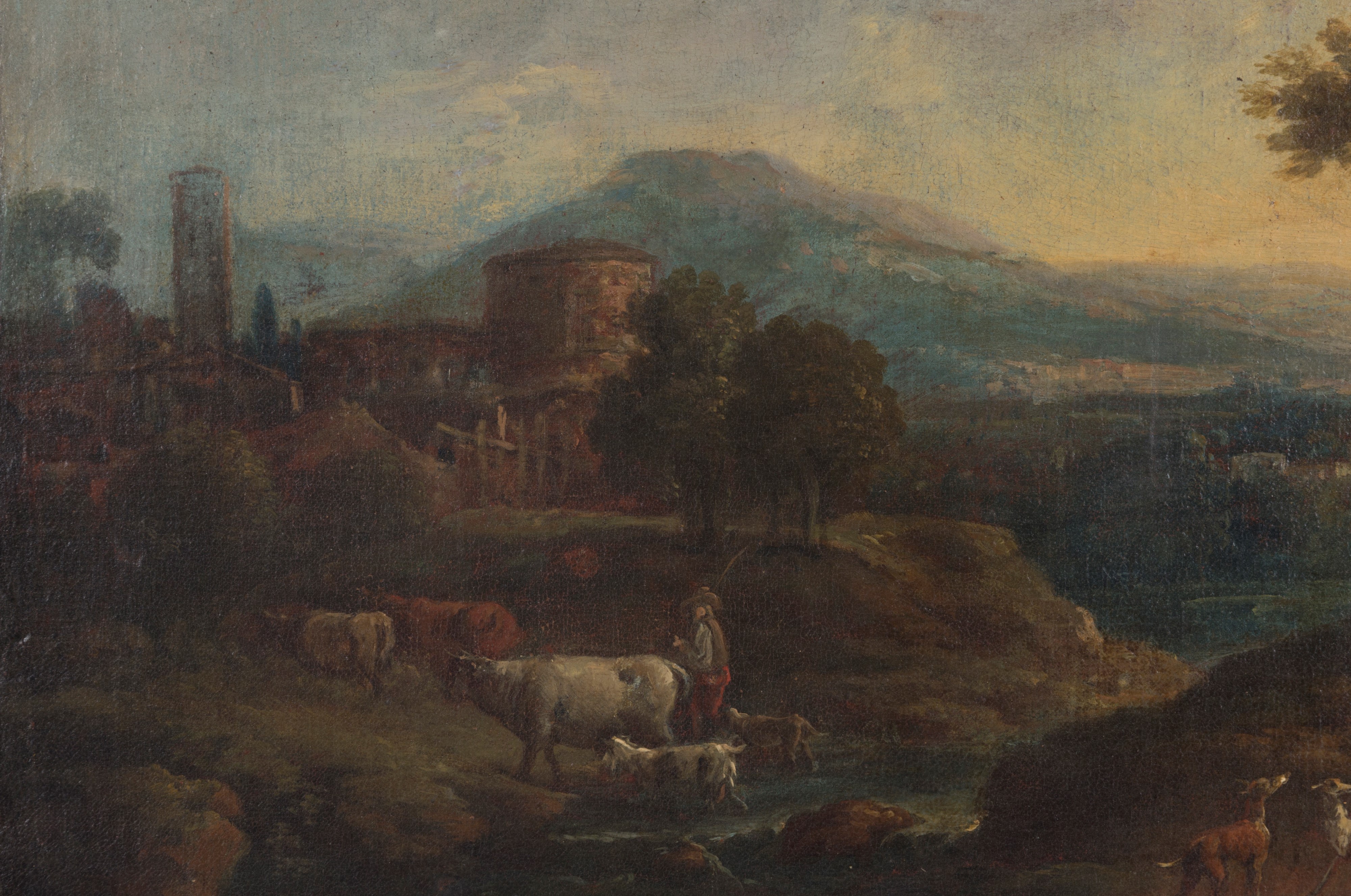 Dipinto "paesaggio con Personaggi e Animali"