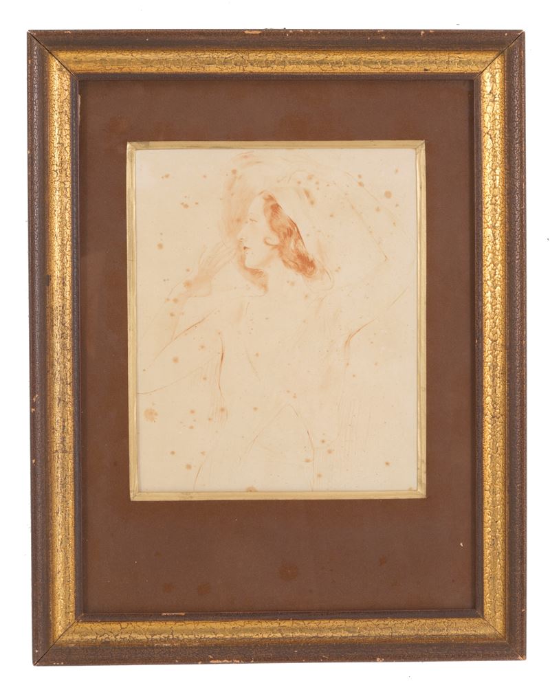 Disegno a Sanguigna "donna con Cappello"