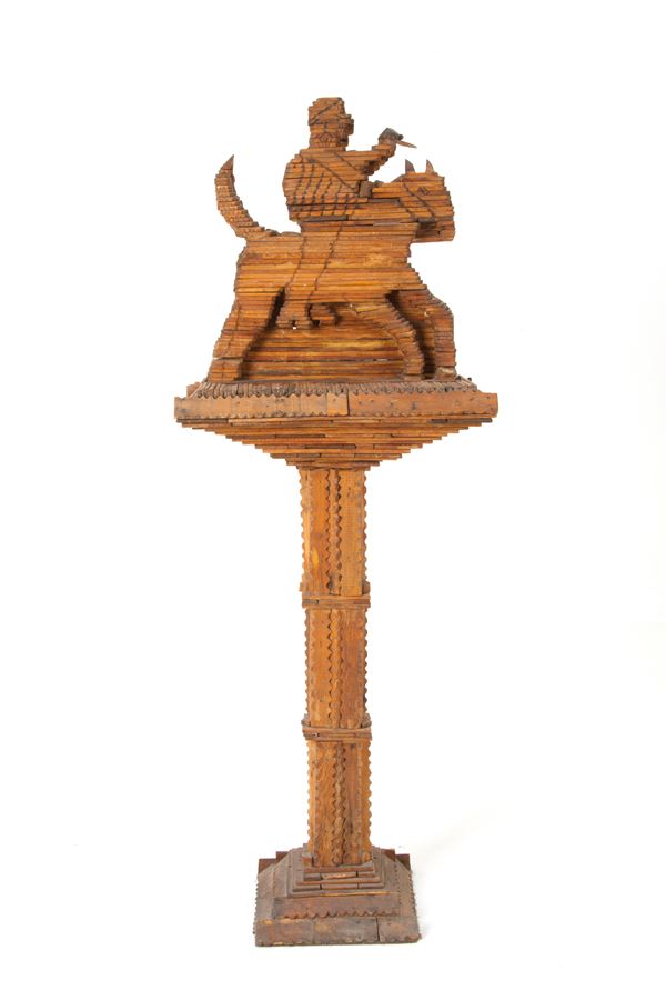 EGIDIO CUNIBERTI - Column-sculpture "CHARACTER ON HORSEBACK"