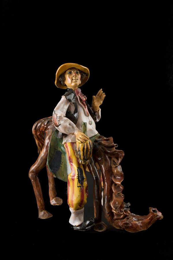 CARLO MORELLI - Scultura in terracotta "UBRIACONE A CAVALLO"