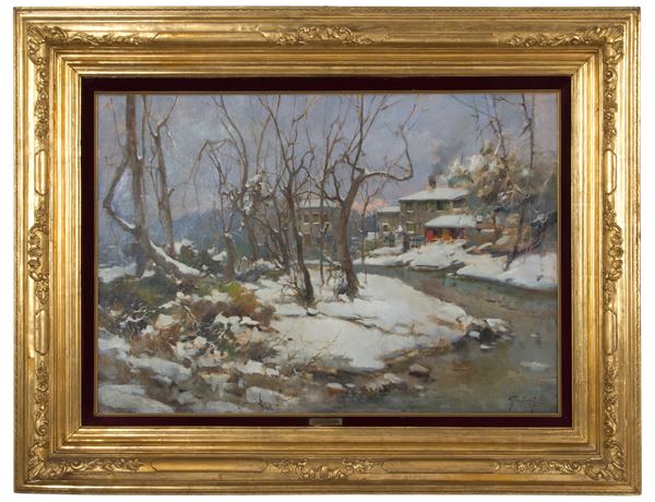 FELICE GIORDANO - Dipinto "PAESAGGIO INNEVATO"