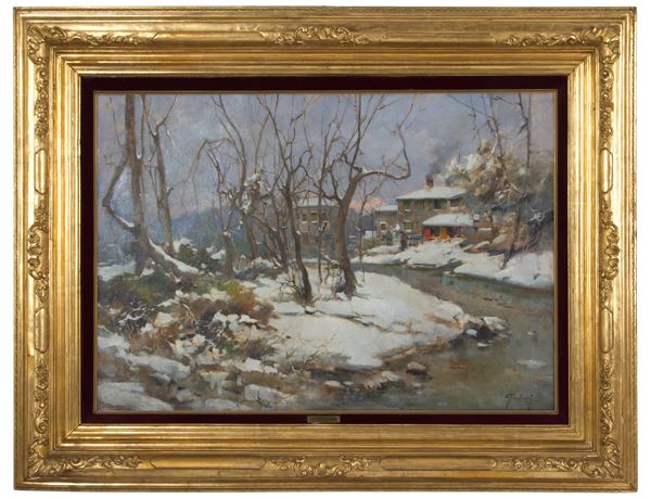 FELICE GIORDANO - Painting "SNOWY LANDSCAPE"