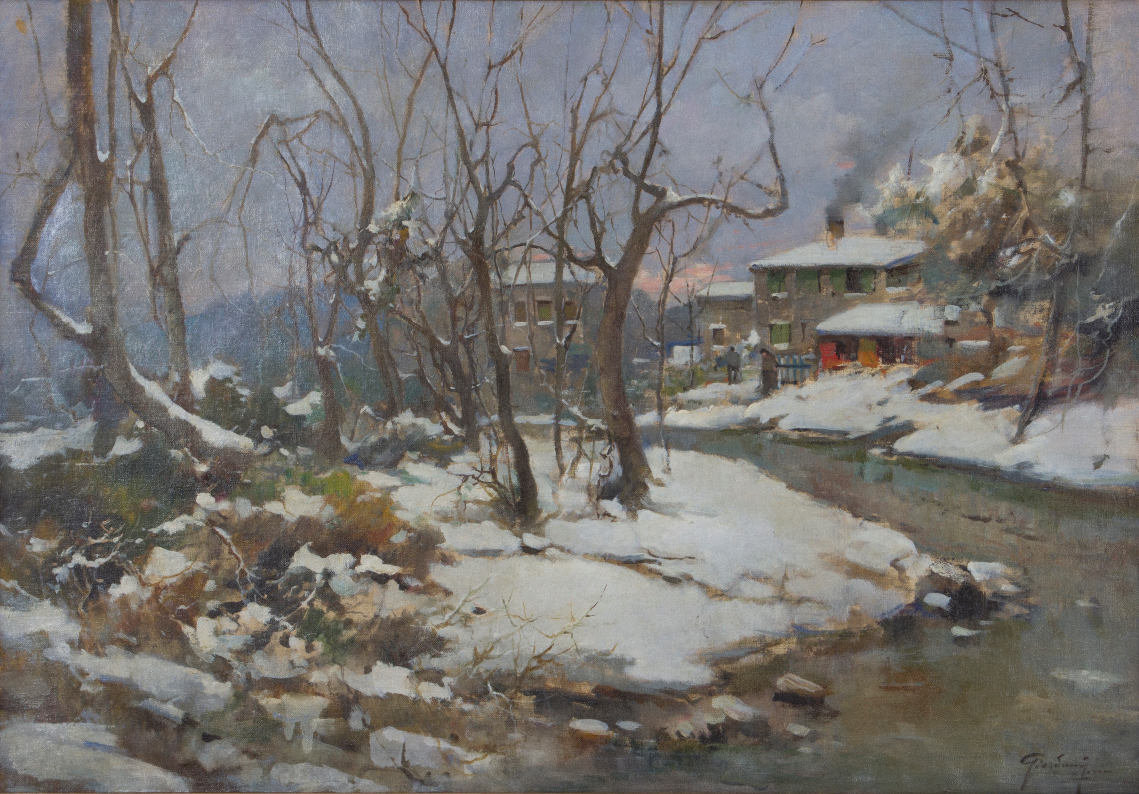 Felice Giordano - Dipinto "paesaggio Innevato"
