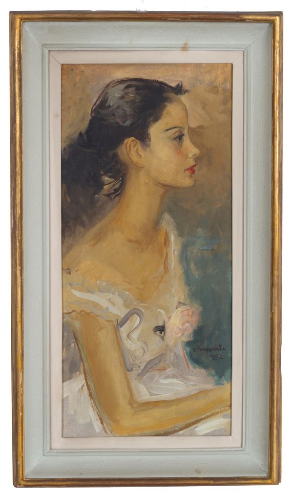CESARE MONTI - Painting "GIRL IN PROFILE"