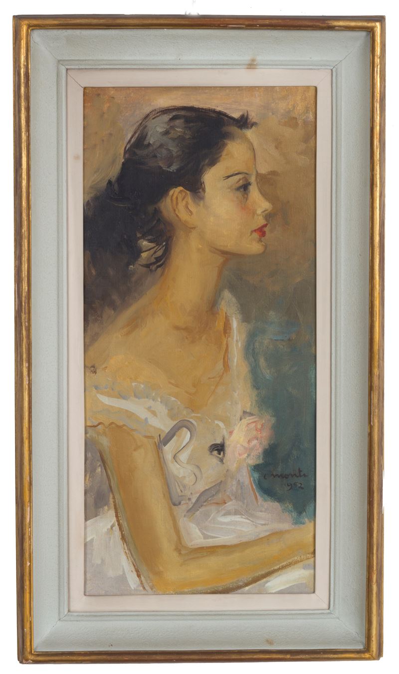 Cesare Monti - Dipinto "fanciulla di Profilo"
