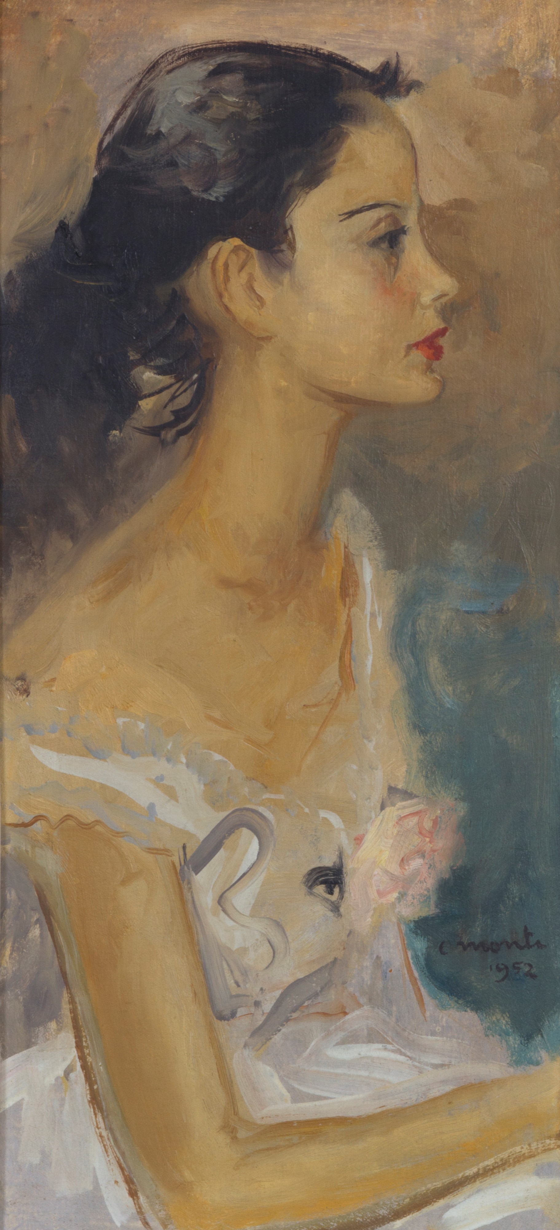 Cesare Monti - Dipinto "fanciulla di Profilo"