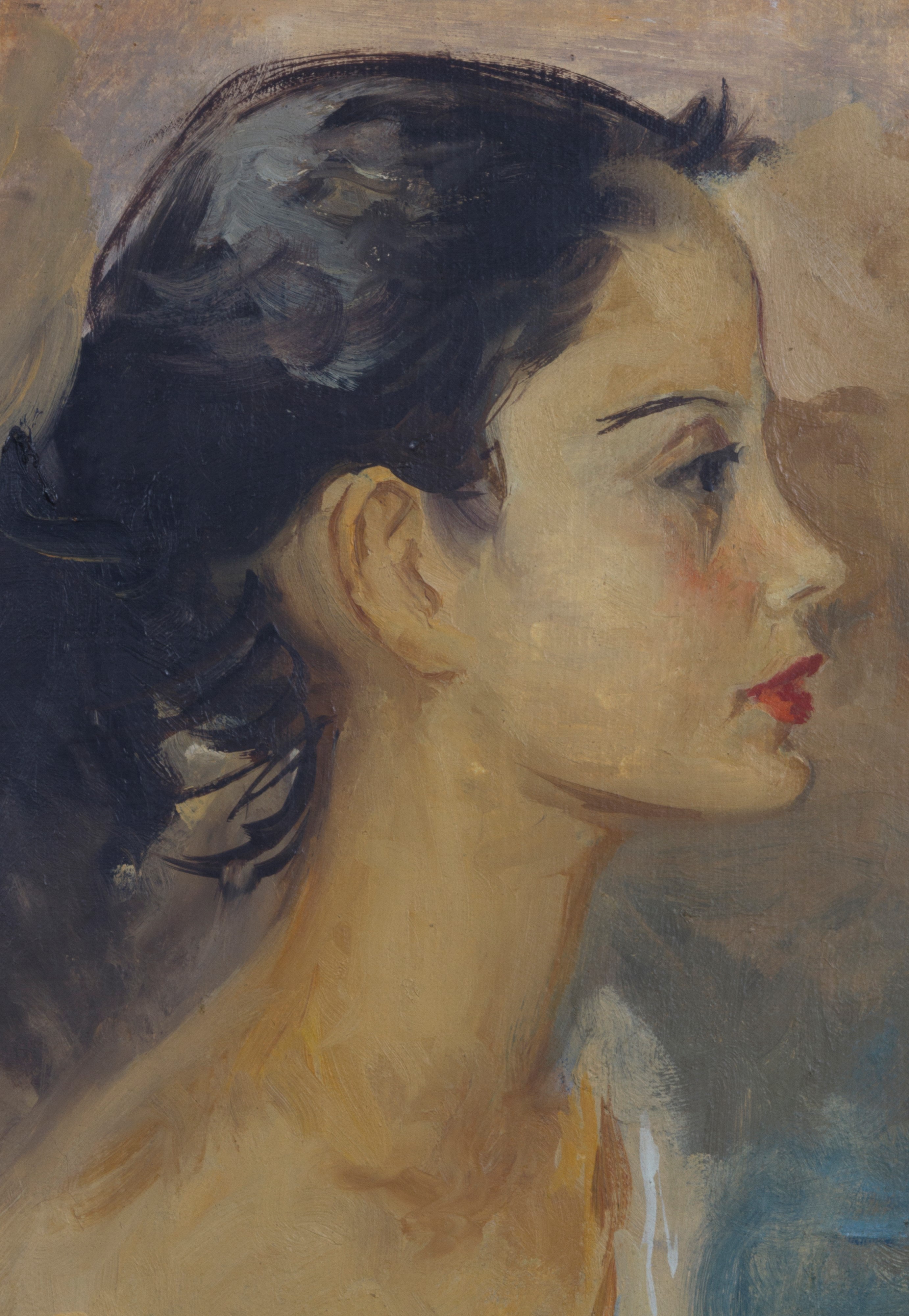 Cesare Monti - Dipinto "fanciulla di Profilo"