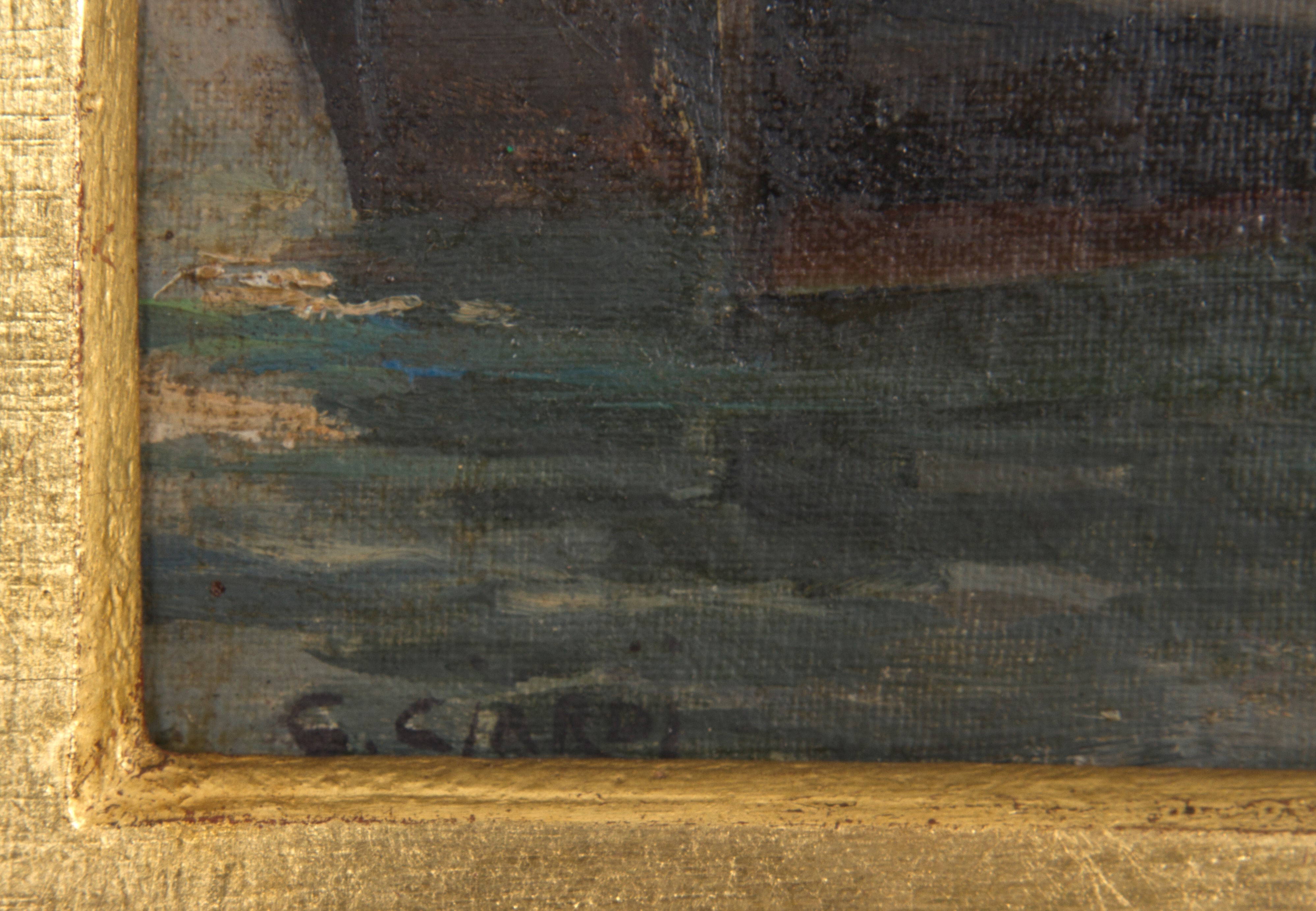 Guglielmo Ciardi - Dipinto "barche in Laguna"