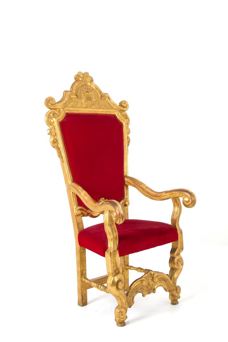 Trono in Legno e Velluto Rosso