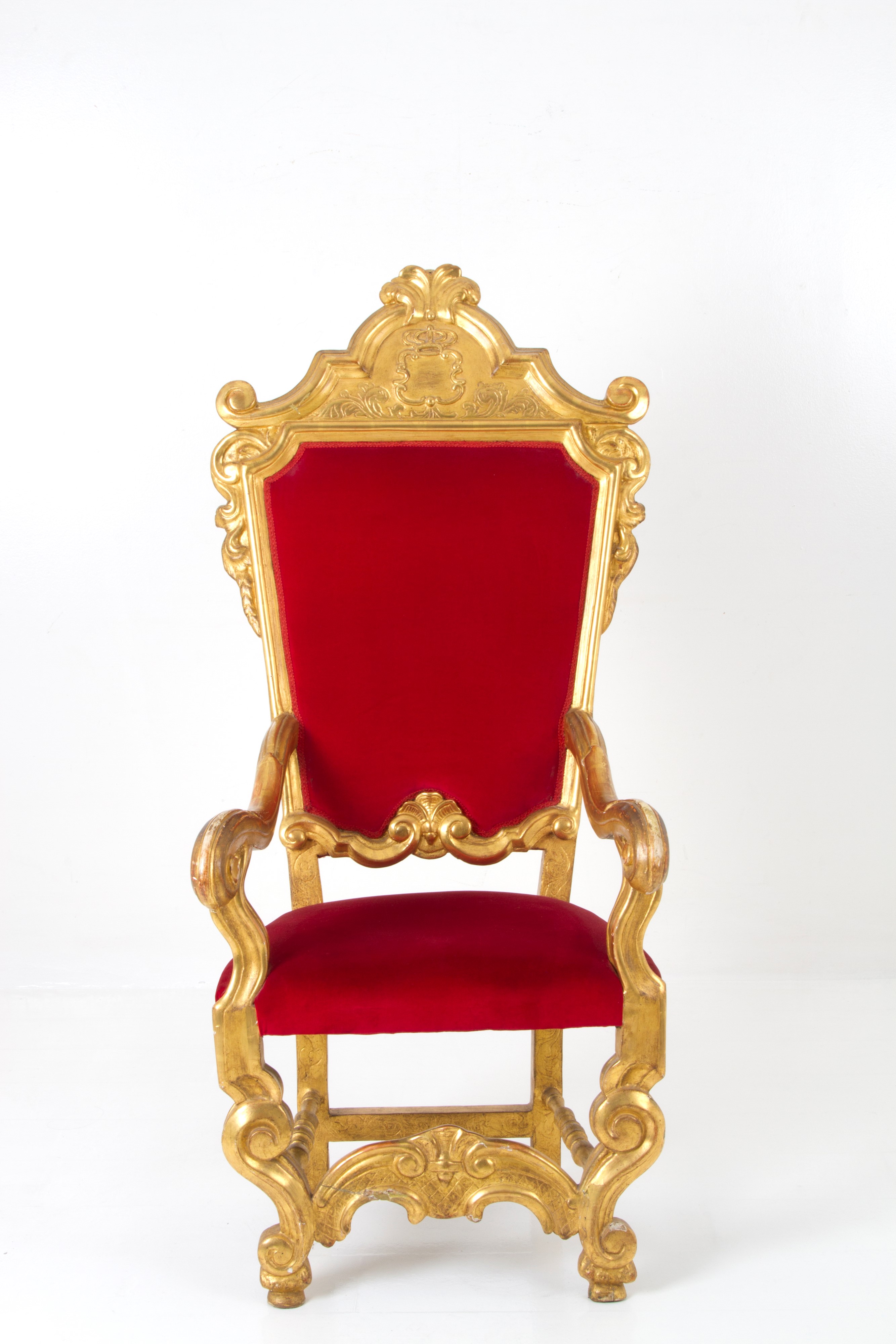 Trono in Legno e Velluto Rosso
