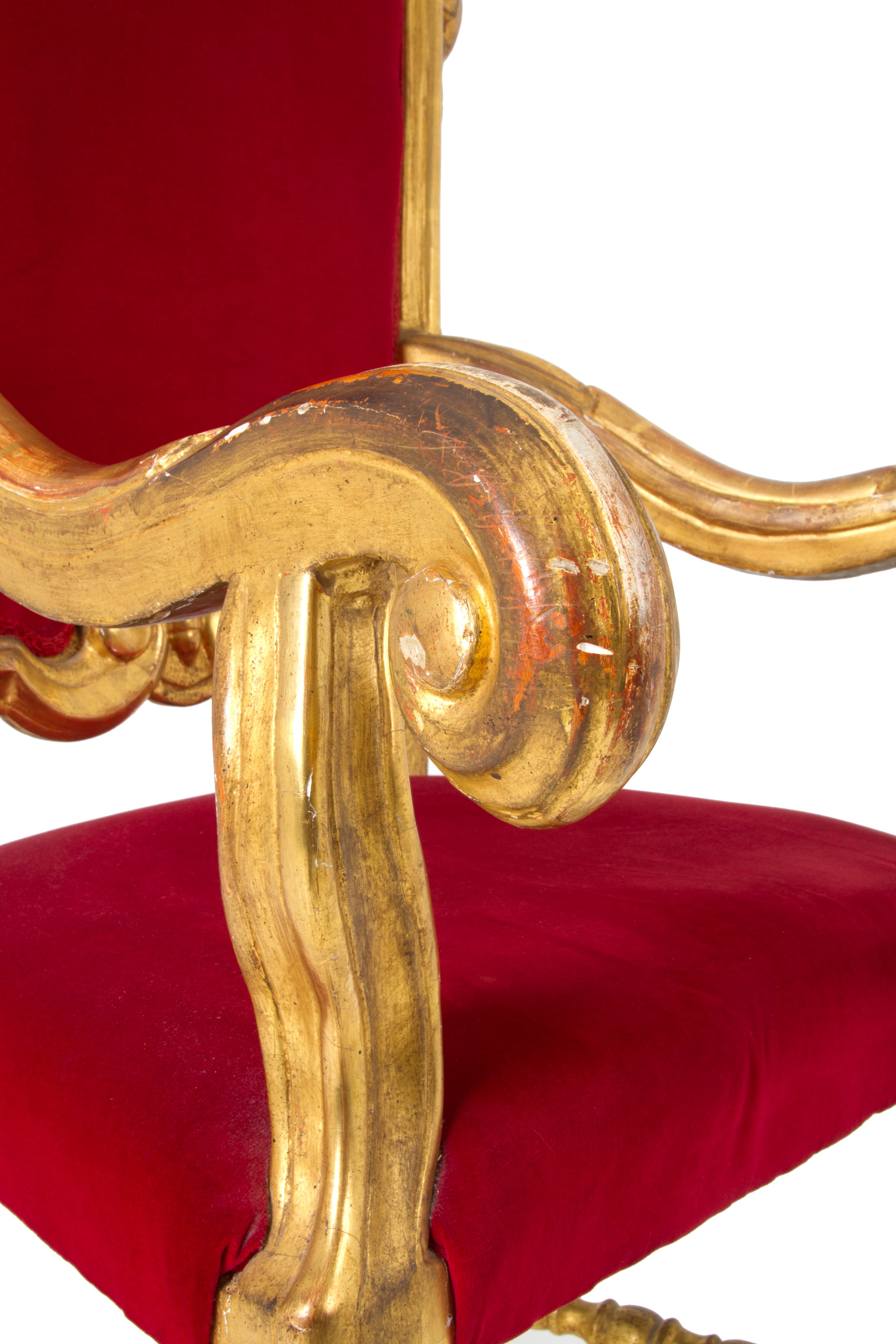 Trono in Legno e Velluto Rosso