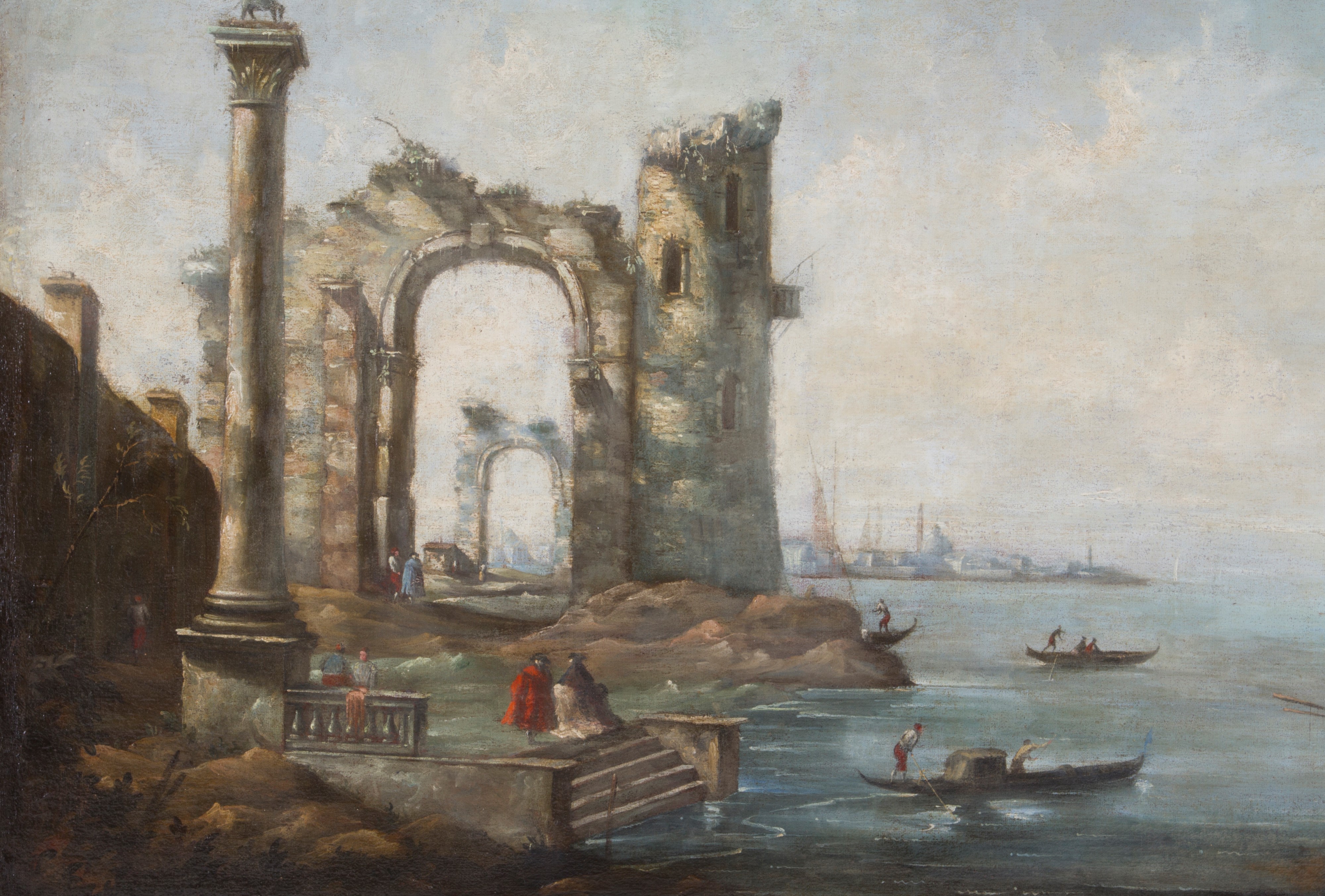 Dipinto "capriccio con Barche e Figure"