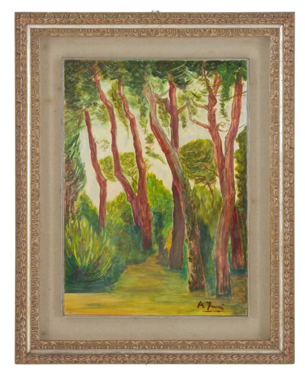 ACHILLE FUNI - Painting "WOODS IN VERSILIA"
