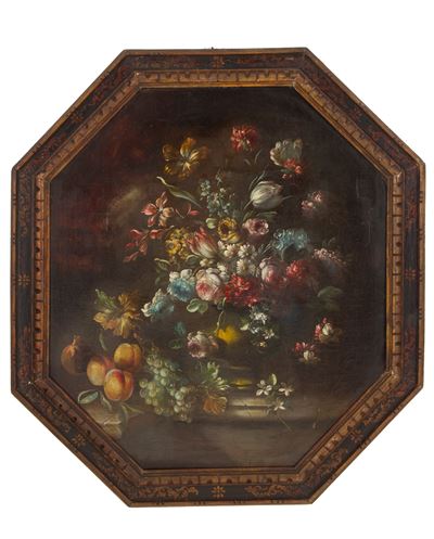Dipinto "natura Morta con Vaso di Fiori e Frutta"