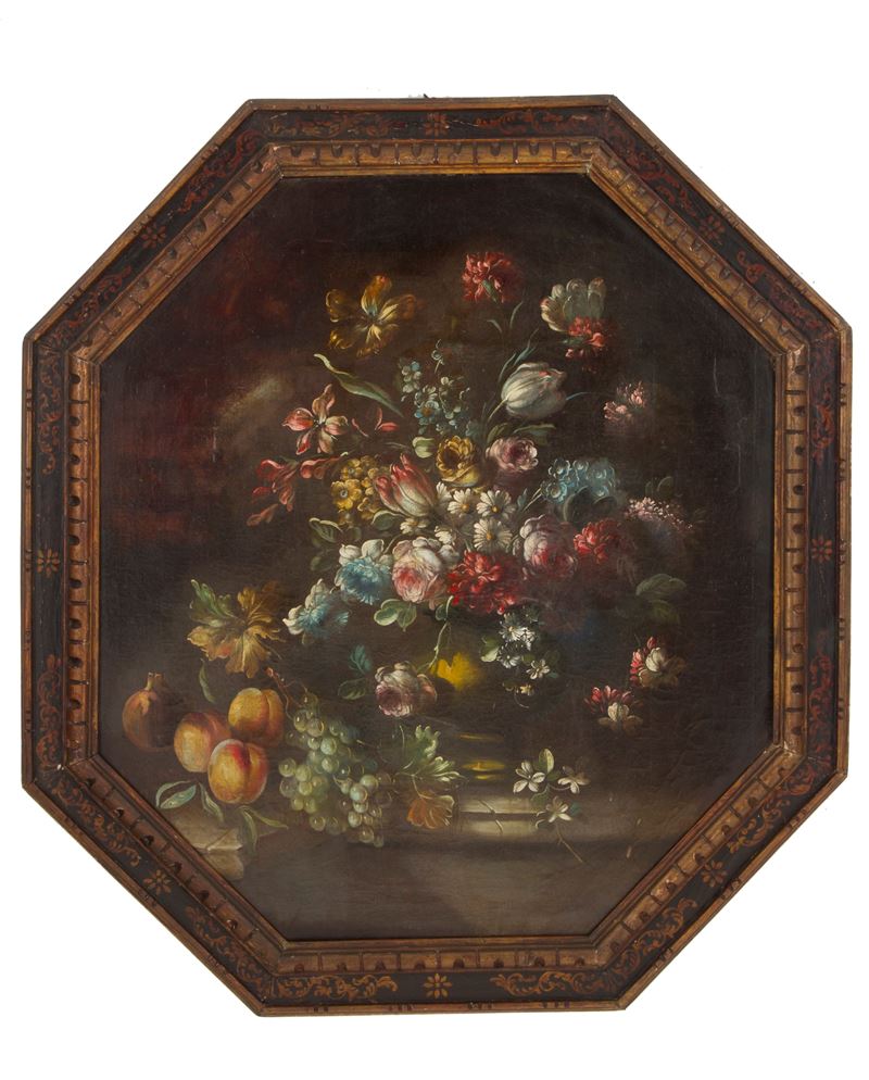 Dipinto "natura Morta con Vaso di Fiori e Frutta"