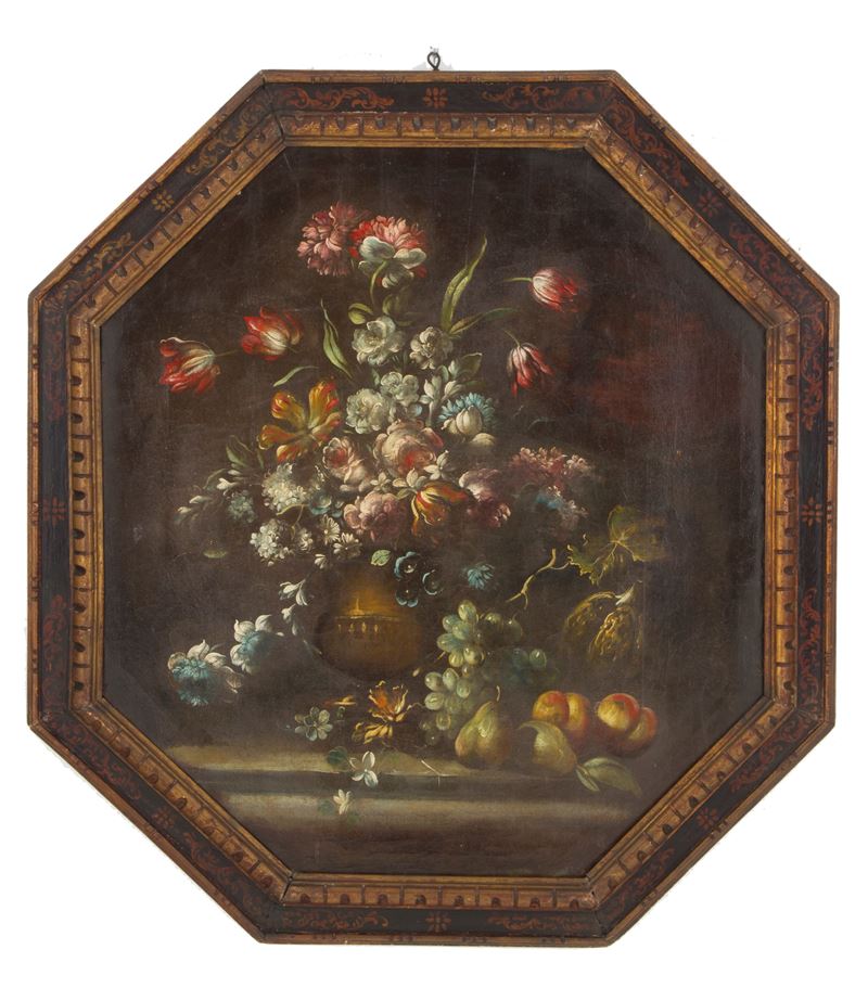 Dipinto "natura Morta con Vaso di Fiori e Frutta"