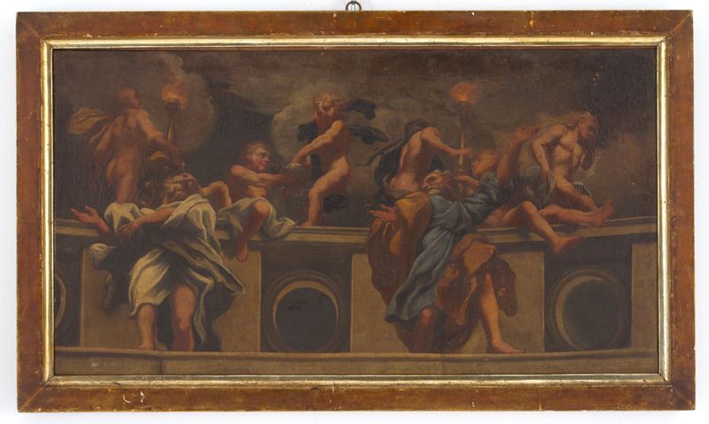 Dipinto "allegoria con Putti e Figure Maschili"