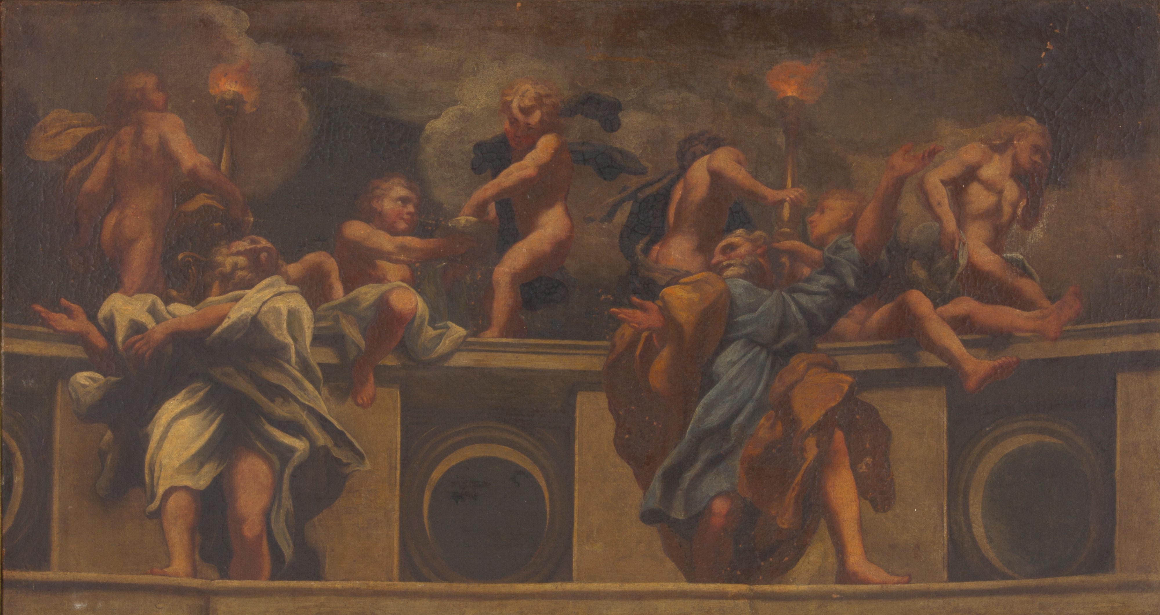 Dipinto "allegoria con Putti e Figure Maschili"