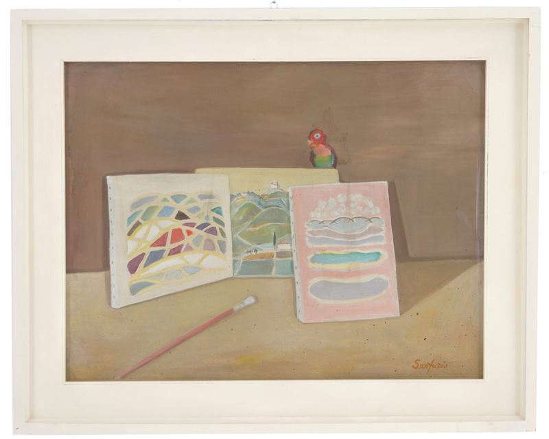 Furio Santini Sanfurio - Dipinto "atelier del Pittore con Pappagallo"
