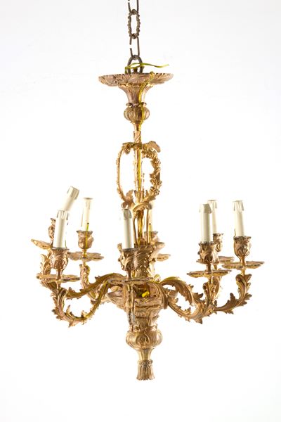 Lampadario in Bronzo Dorato