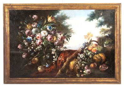 Dipinto, Natura morta e vaso di fiori, olio su tela (XIX secolo)