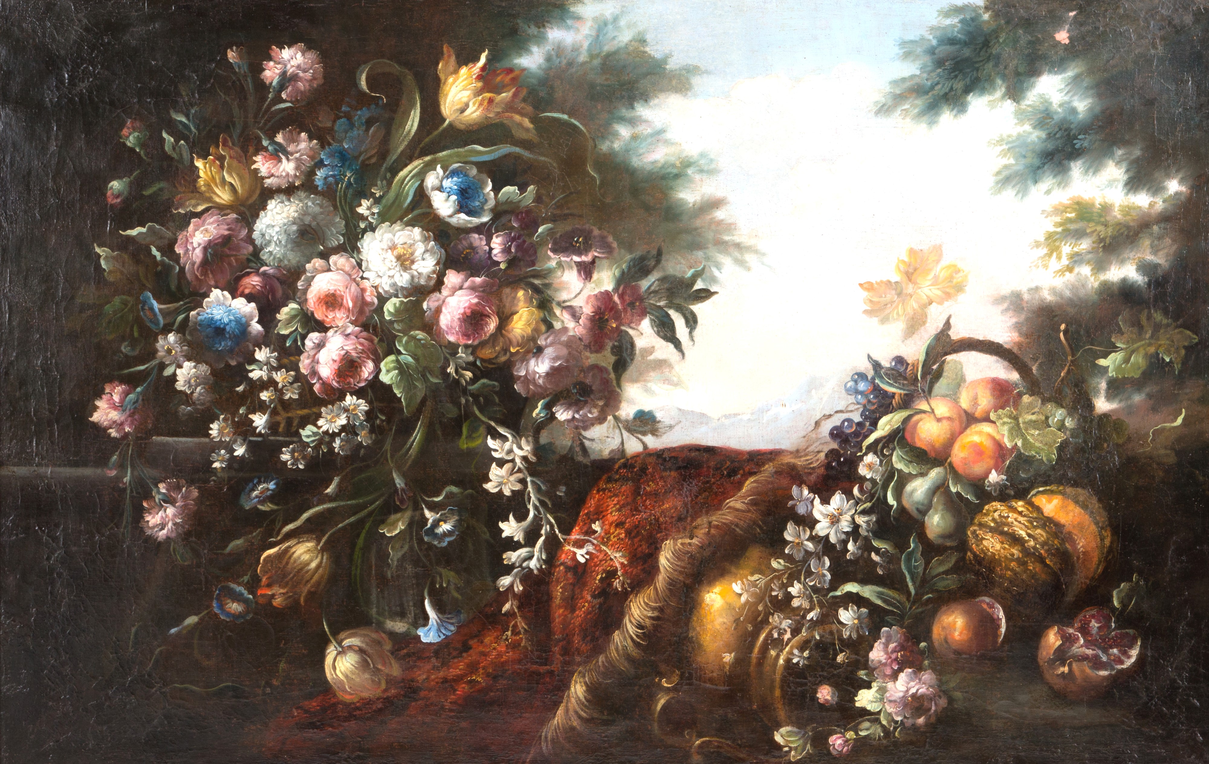 Dipinto, Natura morta e vaso di fiori, olio su tela (XIX secolo)