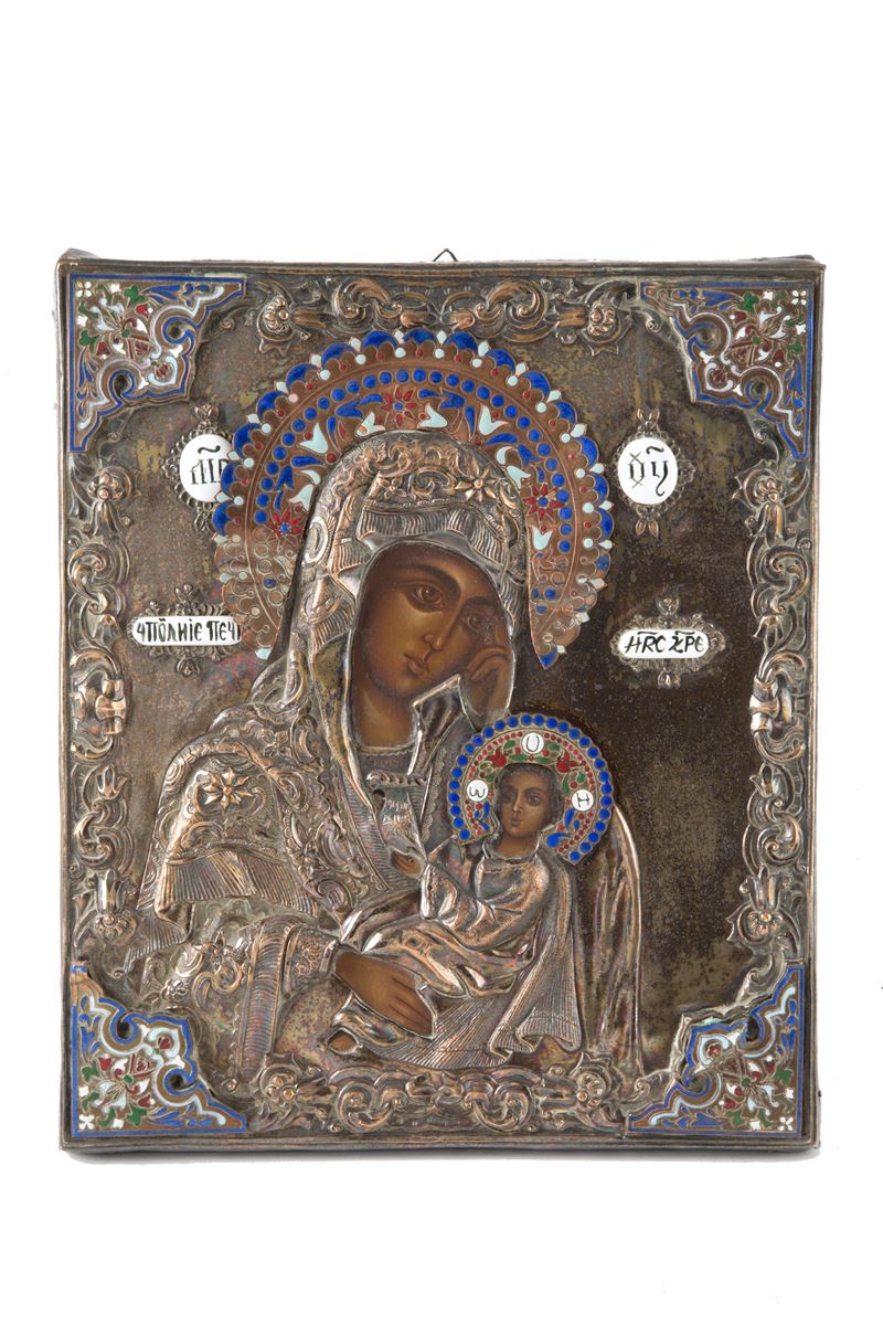 Icona con riza 'MADONNA CON BAMBINO'