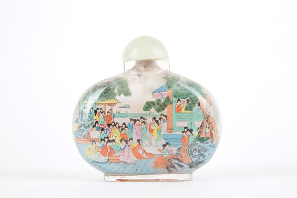 Glass snuff bottle with jade cap